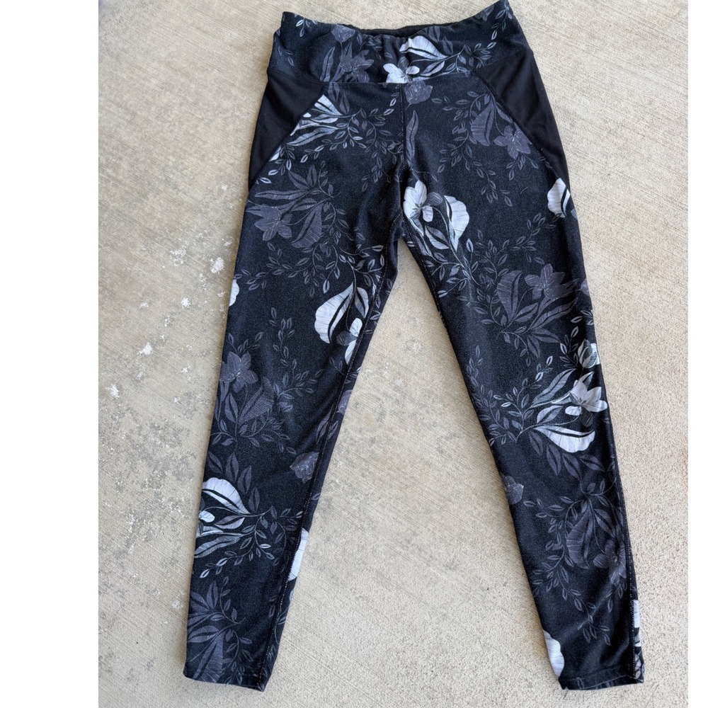 Betsey Johnson Performance Leggings Womens Small Black Floral High Rise Athletic